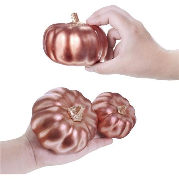 12Pcs Small Artificial Rose Gold Pumpkins Decorative Fall Pumpkins Foam Pumpkins - Picture 2 of 7